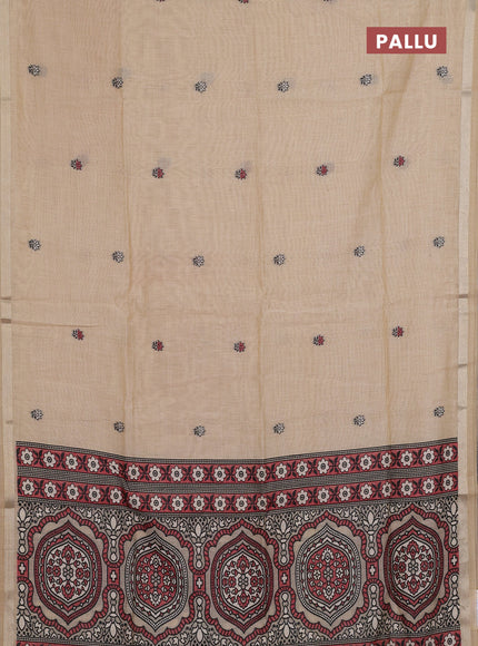 Jamdhani cotton saree beige with allover thread woven buttas and jamdhani pallu