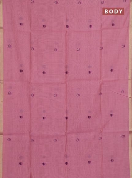 Jamdhani cotton saree peach pink with allover thread woven buttas and jamdhani pallu
