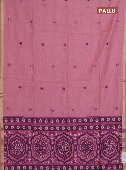 Jamdhani cotton saree peach pink with allover thread woven buttas and jamdhani pallu