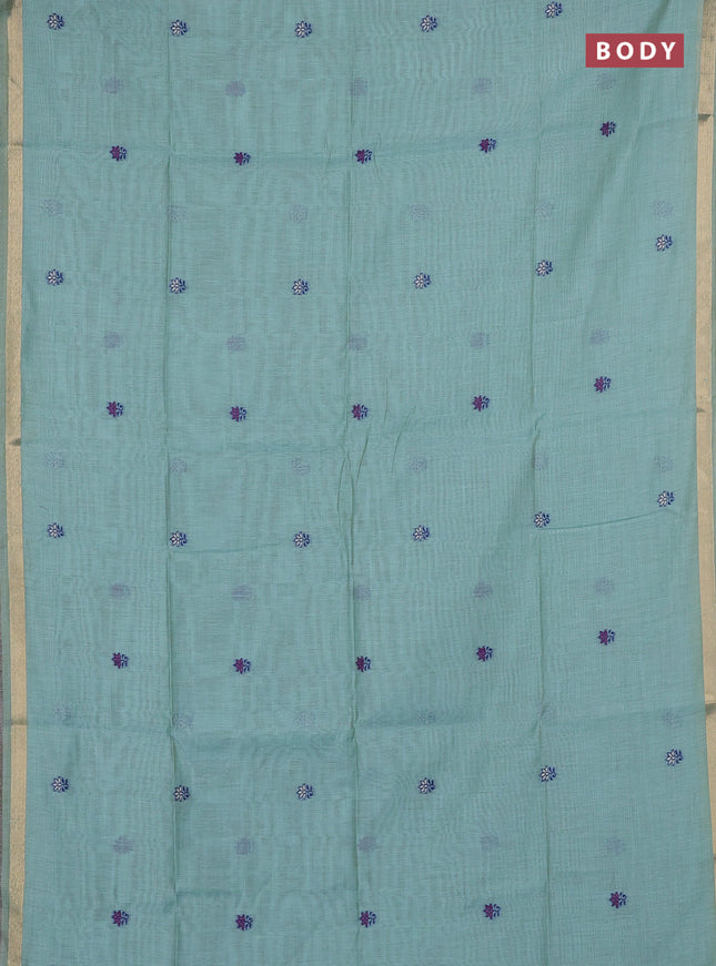 Jamdhani cotton saree teal blue with allover thread woven buttas and jamdhani pallu