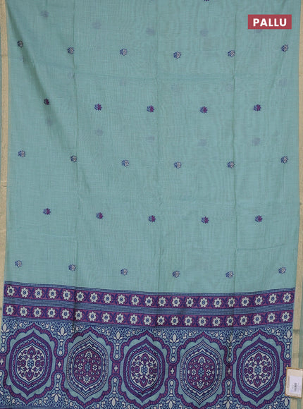Jamdhani cotton saree teal blue with allover thread woven buttas and jamdhani pallu