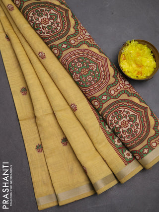 Jamdhani cotton saree pale yellow shade with allover thread woven buttas and jamdhani pallu