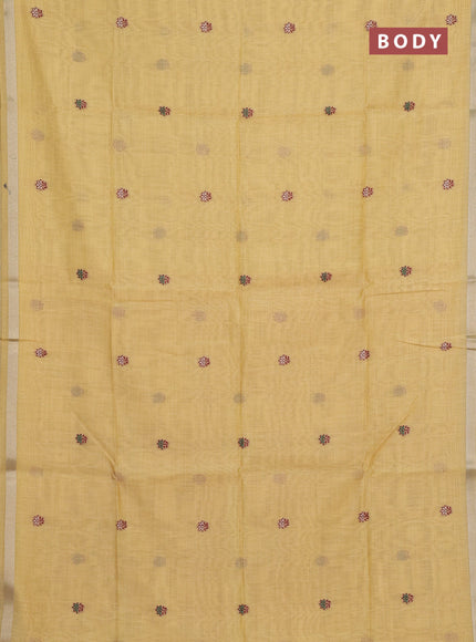 Jamdhani cotton saree pale yellow shade with allover thread woven buttas and jamdhani pallu