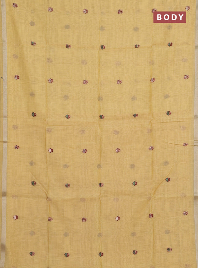 Jamdhani cotton saree pale yellow shade with allover thread woven buttas and jamdhani pallu