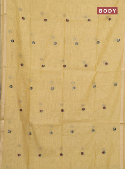 Jamdhani cotton saree pale yellow with allover thread woven buttas and jamdhani pallu