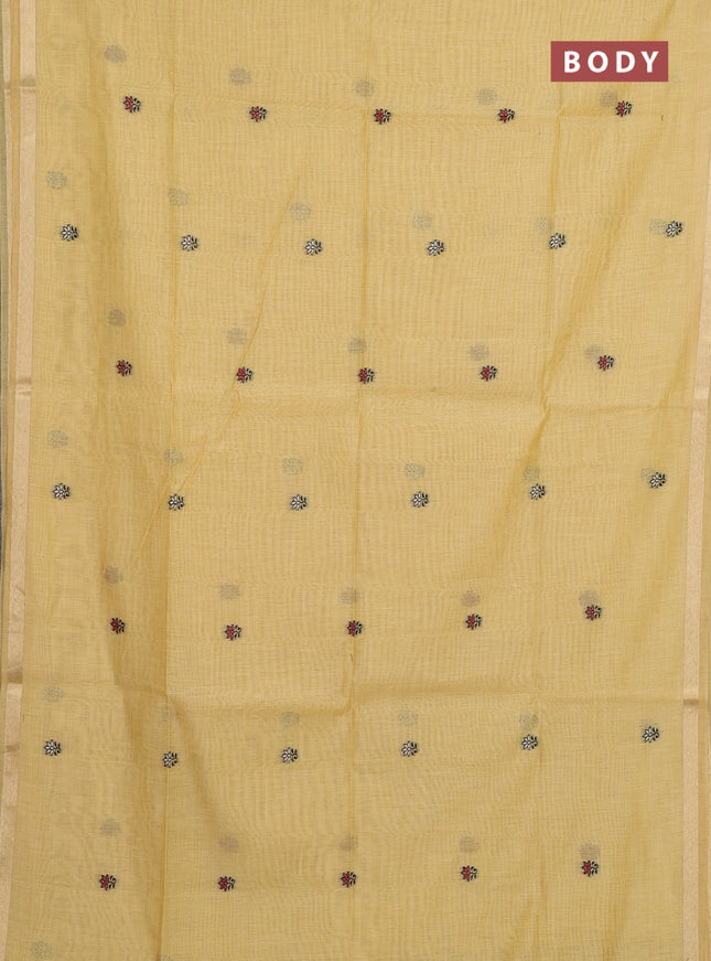 Jamdhani cotton saree pale yellow with allover thread woven buttas and jamdhani pallu