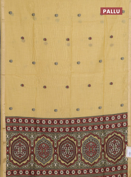 Jamdhani cotton saree pale yellow with allover thread woven buttas and jamdhani pallu