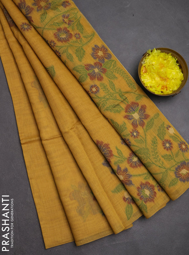 Jamdhani cotton saree sandal with allover thread woven buttas and jamdhani pallu