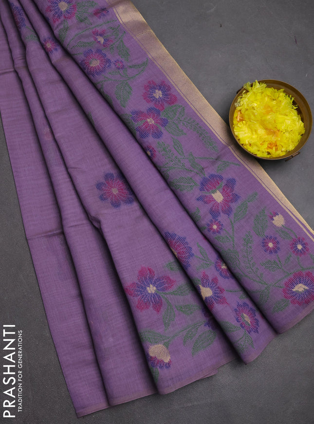 Jamdhani cotton saree lavender with allover thread woven buttas and jamdhani pallu