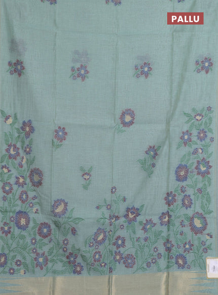 Jamdhani cotton saree teal green shade and maroon with allover thread woven buttas and jamdhani pallu