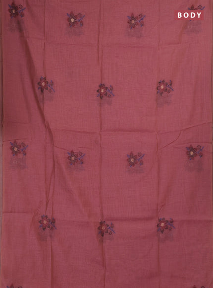 Jamdhani cotton saree dark peach with allover thread woven buttas and jamdhani pallu