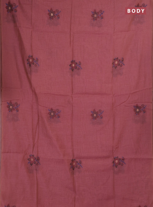 Jamdhani cotton saree dark peach with allover thread woven buttas and jamdhani pallu
