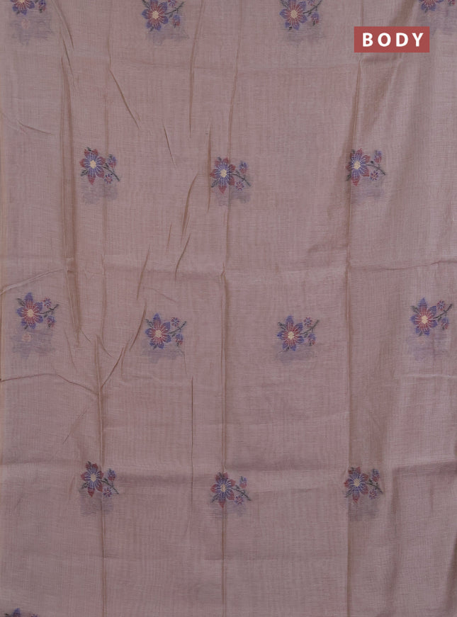 Jamdhani cotton saree dark beige and navy blue with allover thread woven buttas and jamdhani pallu