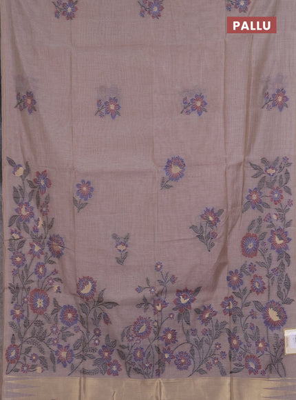 Jamdhani cotton saree dark beige and navy blue with allover thread woven buttas and jamdhani pallu