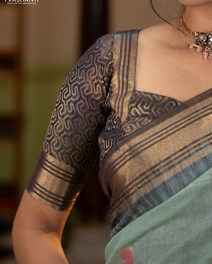 Jamdhani cotton saree pastel blue and navy blue with allover thread woven buttas and jamdhani pallu
