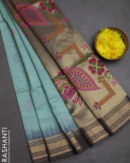 Jamdhani cotton saree pastel blue and navy blue with allover thread woven buttas and jamdhani pallu