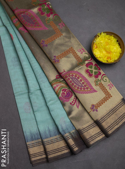 Jamdhani cotton saree pastel blue and navy blue with allover thread woven buttas and jamdhani pallu