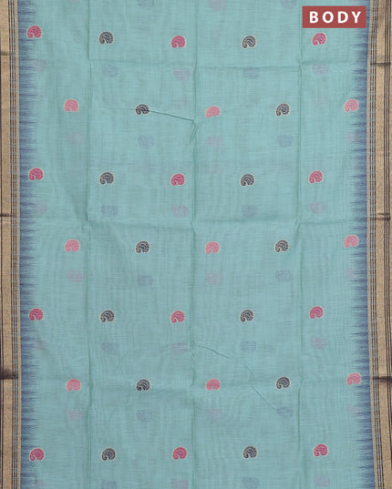 Jamdhani cotton saree pastel blue and navy blue with allover thread woven buttas and jamdhani pallu