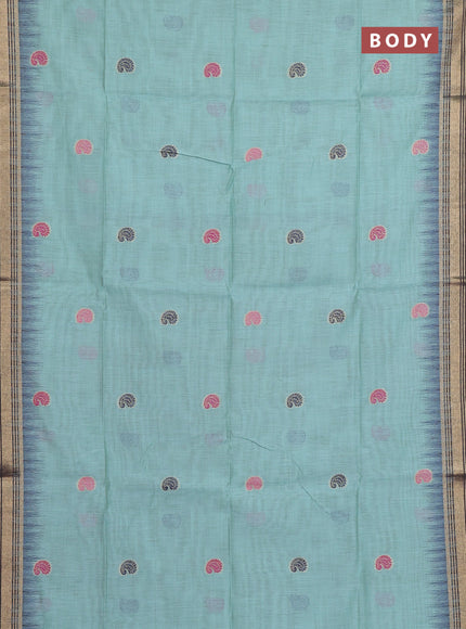 Jamdhani cotton saree pastel blue and navy blue with allover thread woven buttas and jamdhani pallu