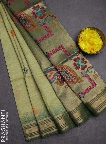 Jamdhani cotton saree pista green and green with allover thread woven buttas and jamdhani pallu