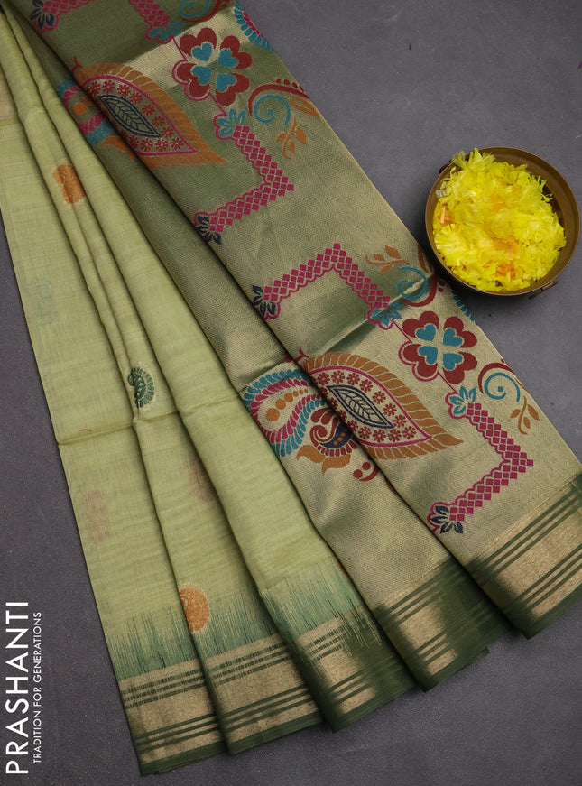 Jamdhani cotton saree pista green and green with allover thread woven buttas and jamdhani pallu
