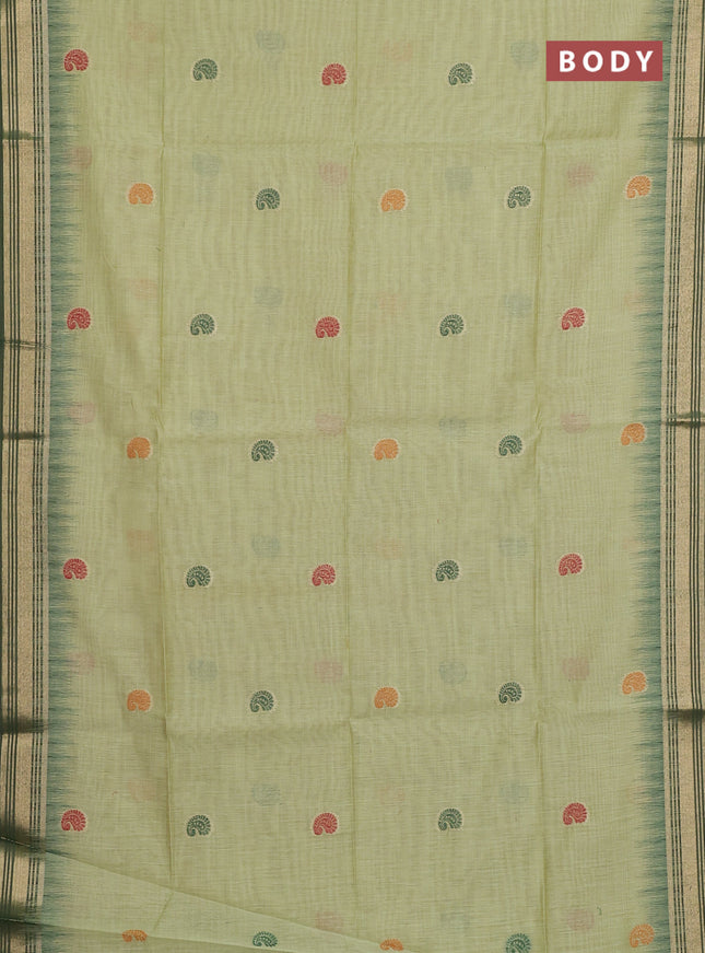 Jamdhani cotton saree pista green and green with allover thread woven buttas and jamdhani pallu