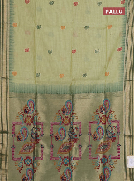Jamdhani cotton saree pista green and green with allover thread woven buttas and jamdhani pallu