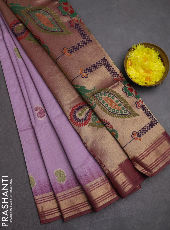 Jamdhani cotton saree lavender and purple with allover thread woven buttas and jamdhani pallu