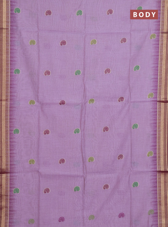 Jamdhani cotton saree lavender and purple with allover thread woven buttas and jamdhani pallu