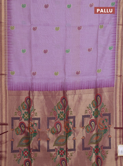 Jamdhani cotton saree lavender and purple with allover thread woven buttas and jamdhani pallu