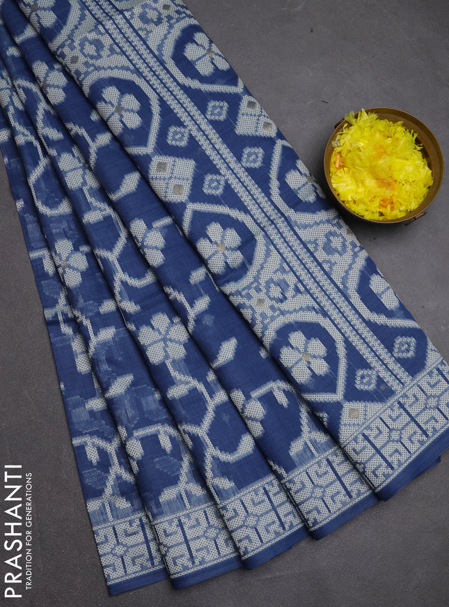 Jamdhani cotton saree blue shade with allover thread weaves and jamdhani pallu