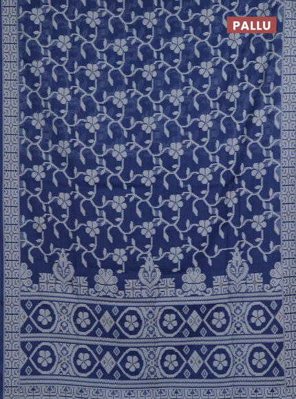 Jamdhani cotton saree blue shade with allover thread weaves and jamdhani pallu