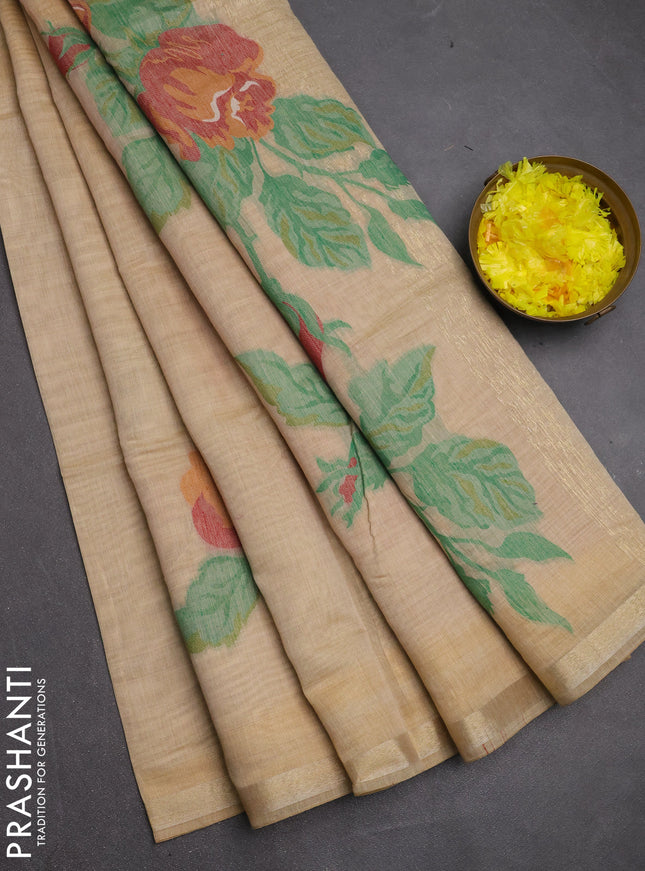 Jamdhani cotton saree beige and maroon with allover thread woven buttas and jamdhani pallu