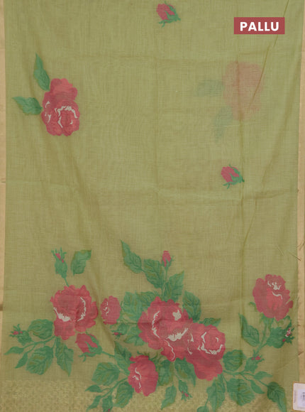 Jamdhani cotton saree pista green and pink with allover thread woven buttas and jamdhani pallu
