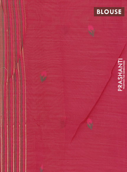 Jamdhani cotton saree pista green and pink with allover thread woven buttas and jamdhani pallu