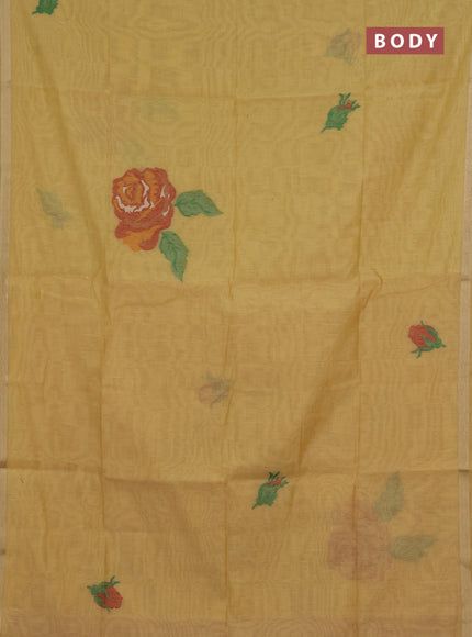 Jamdhani cotton saree pale yellow and maroon with allover thread woven buttas and jamdhani pallu