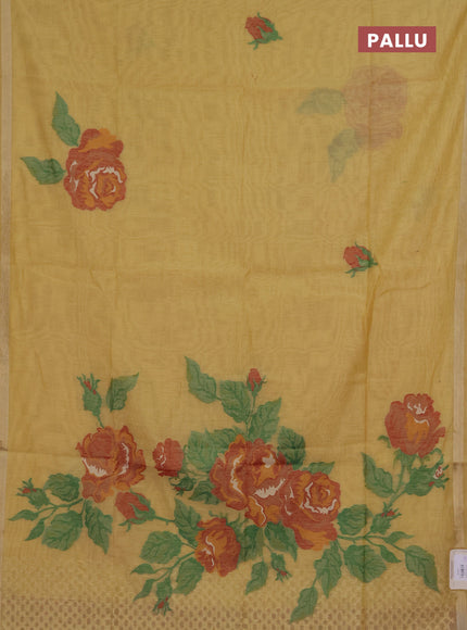 Jamdhani cotton saree pale yellow and maroon with allover thread woven buttas and jamdhani pallu