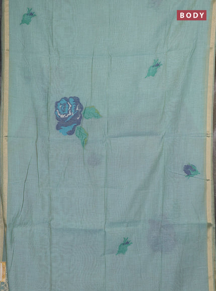 Jamdhani cotton saree teal green and navy blue with allover thread woven buttas and jamdhani pallu