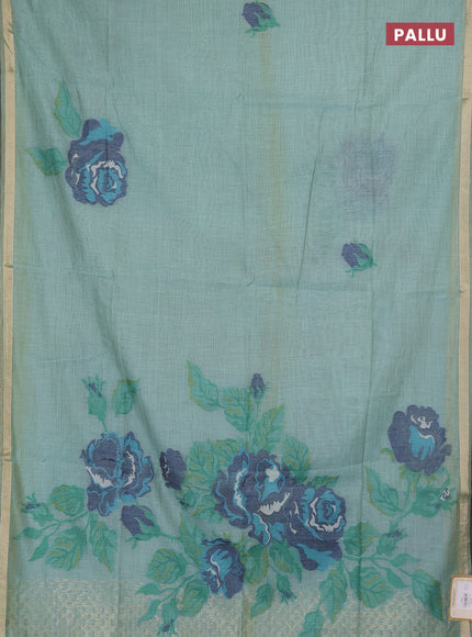 Jamdhani cotton saree teal green and navy blue with allover thread woven buttas and jamdhani pallu