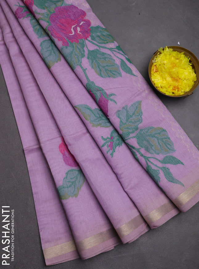 Jamdhani cotton saree lavender and purple with allover thread woven buttas and jamdhani pallu