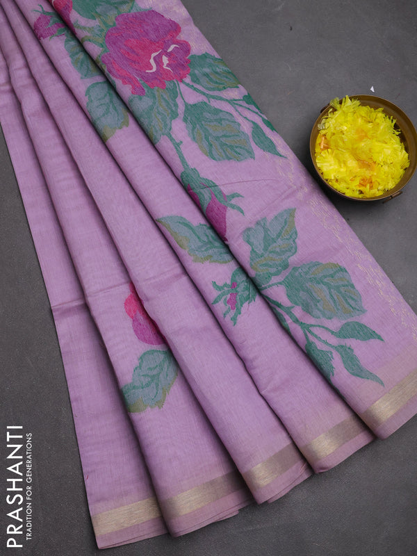 Jamdhani cotton saree lavender and purple with allover thread woven buttas and jamdhani pallu