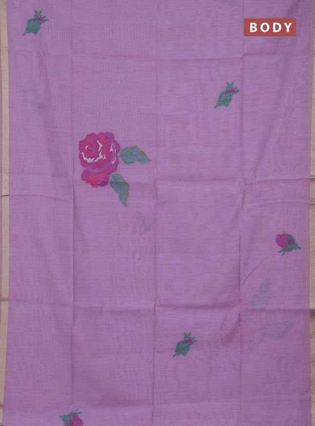 Jamdhani cotton saree lavender and purple with allover thread woven buttas and jamdhani pallu