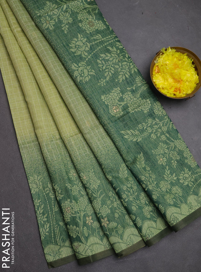 Jamdhani cotton saree pista green and green with allover thread checked pattern and jamdhani pallu