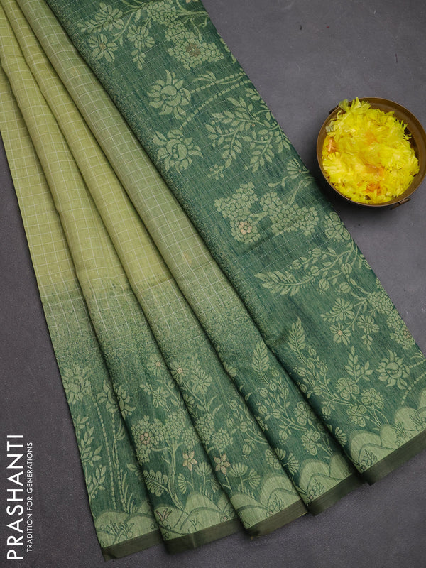 Jamdhani cotton saree pista green and green with allover thread checked pattern and jamdhani pallu