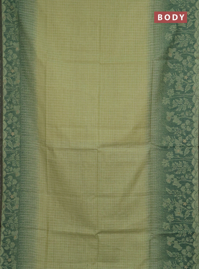 Jamdhani cotton saree pista green and green with allover thread checked pattern and jamdhani pallu
