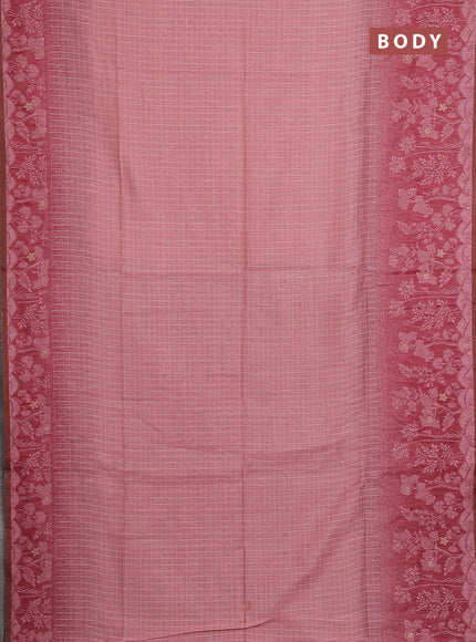 Jamdhani cotton saree peach shade and maroon with allover thread checked pattern and jamdhani pallu