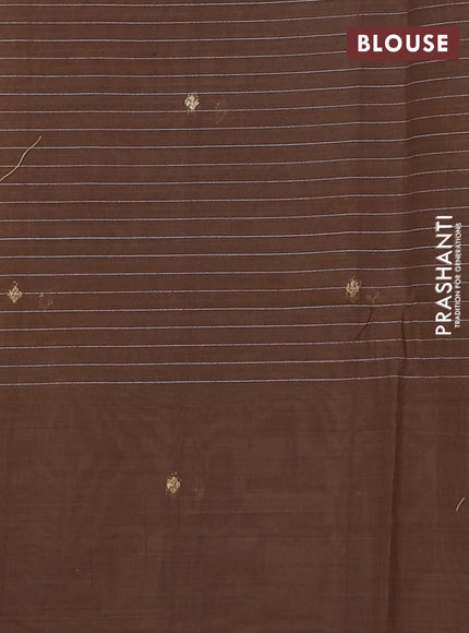 Jamdhani cotton saree pale yellow and coffee brown with allover thread checked pattern and jamdhani pallu