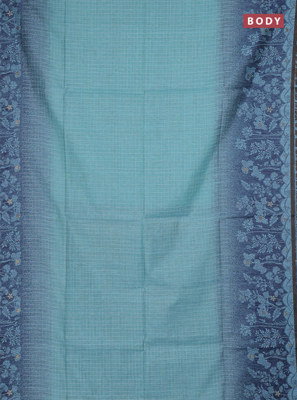 Jamdhani cotton saree teal blue and navy blue with allover thread checked pattern and jamdhani pallu