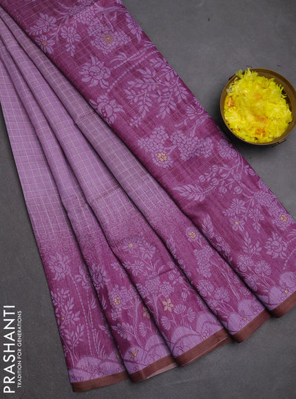 Jamdhani cotton saree lavender and purple with allover thread checked pattern and jamdhani pallu