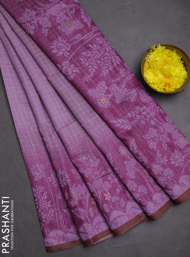 Jamdhani cotton saree lavender and purple with allover thread checked pattern and jamdhani pallu